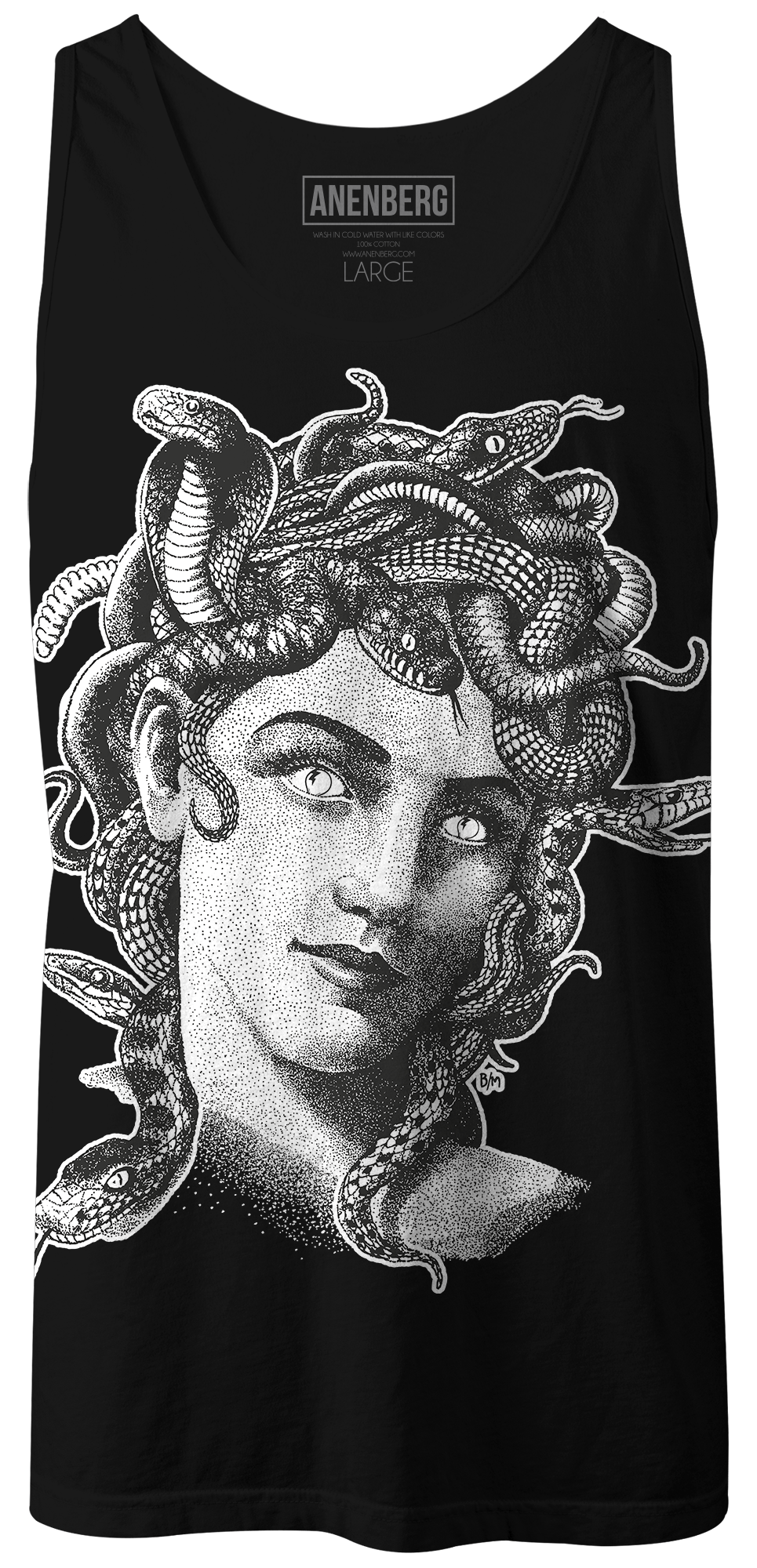Anenberg, Medusa Classic American Made Mens Black Tank Top
