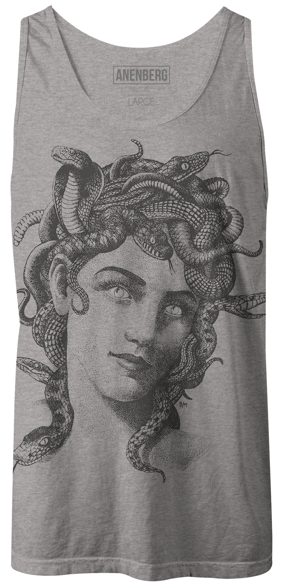 Anenberg, Medusa Classic American Made Mens Heather Gray Tank Top