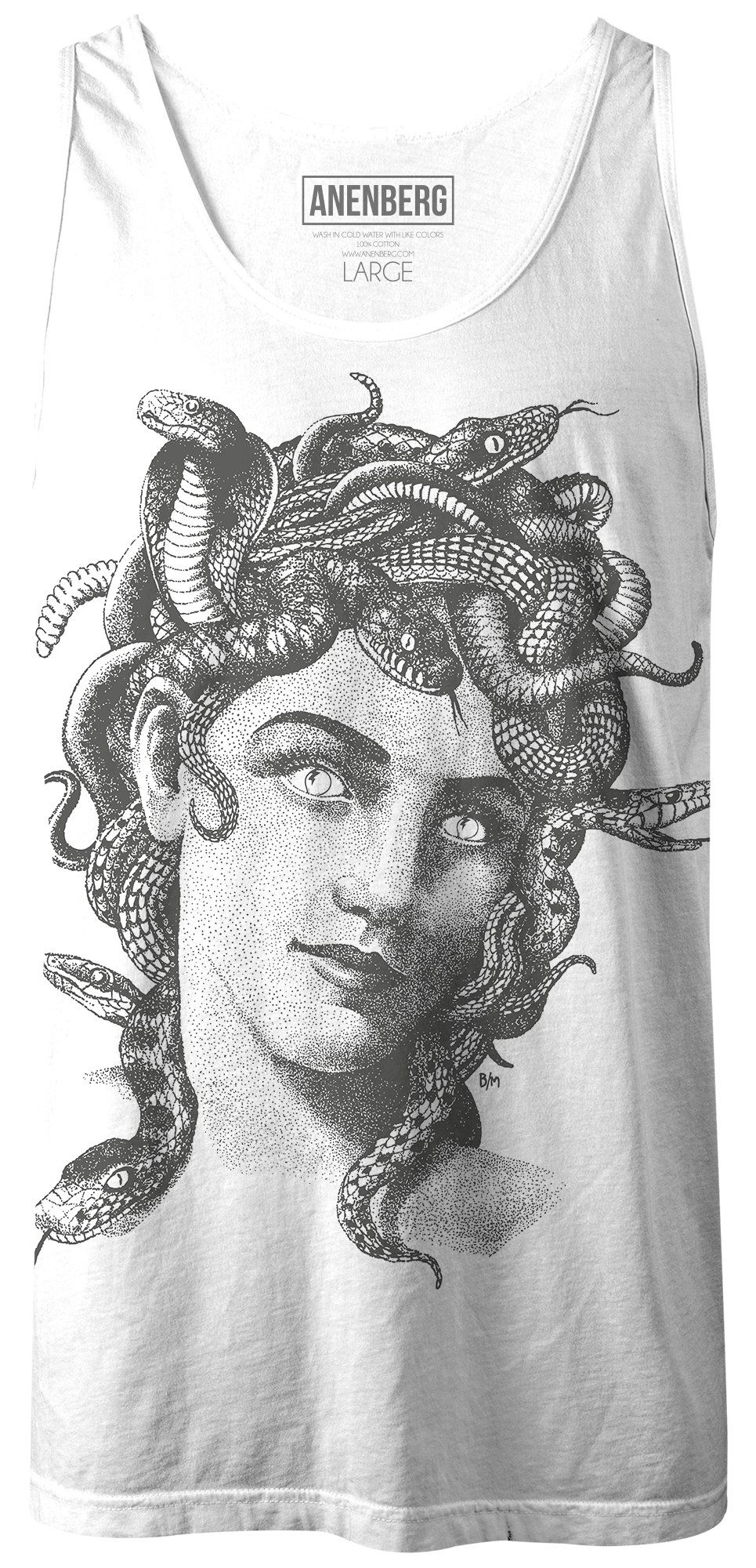 Anenberg, Medusa Classic American Made Mens White Tank Top