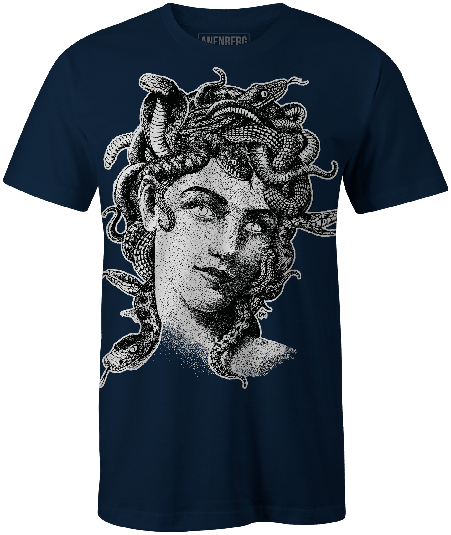 Anenberg, Medusa Classic American Made Mens Navy Crew Neck Tee Shirt