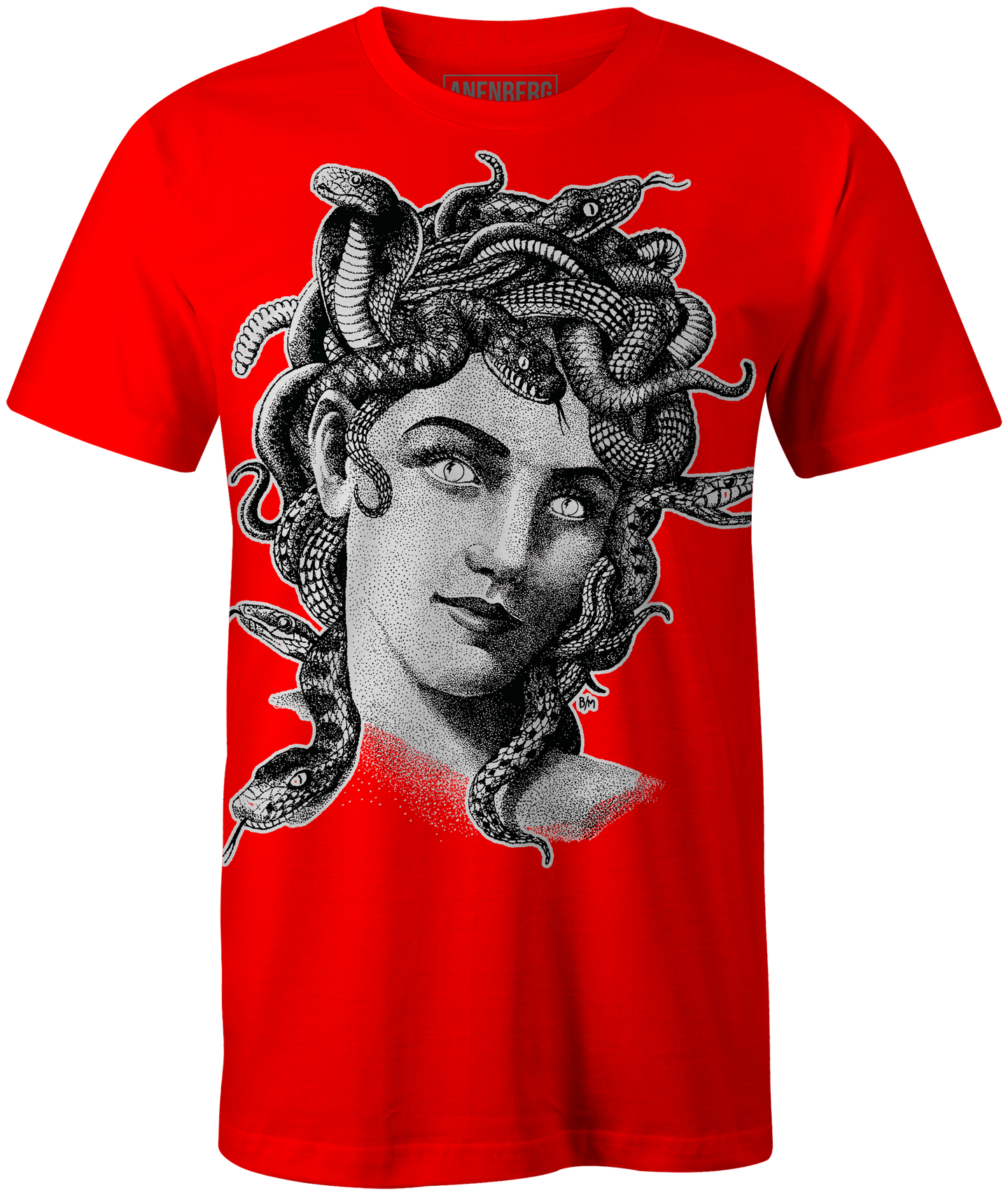 Anenberg, Medusa Classic American Made Mens Red Crew Neck Tee Shirt