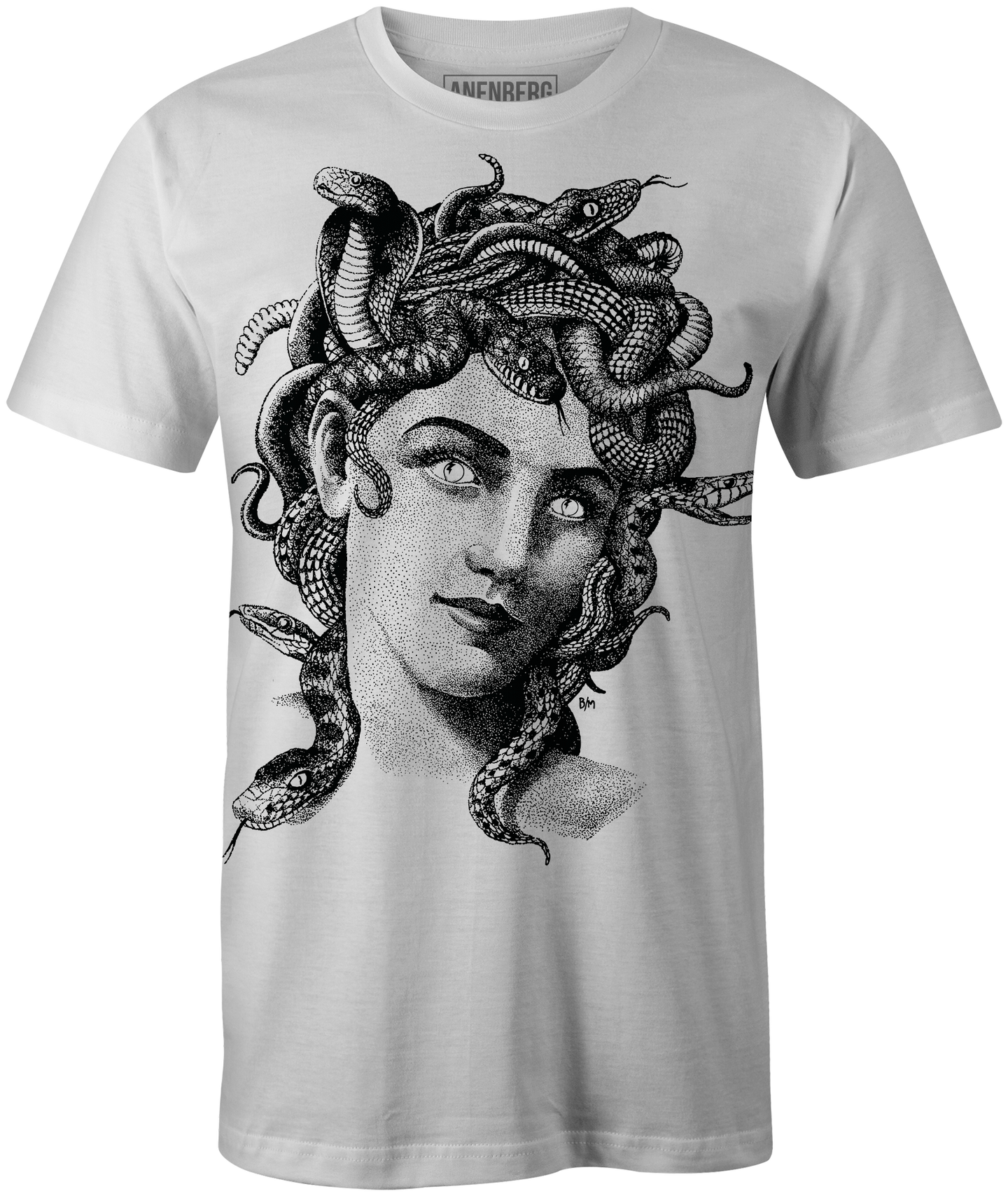 Anenberg, Medusa Classic American Made Mens White Crew Neck Tee Shirt
